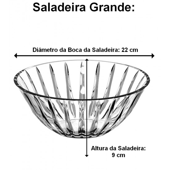 Jogo 7 Peças Para Sobremesa 1 Saladeira Com 6 Bowls Soho Em Cristal Ecológico